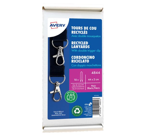 Tour de cou badge recyclé avec double mousqueton - Avery (Lot de 10)