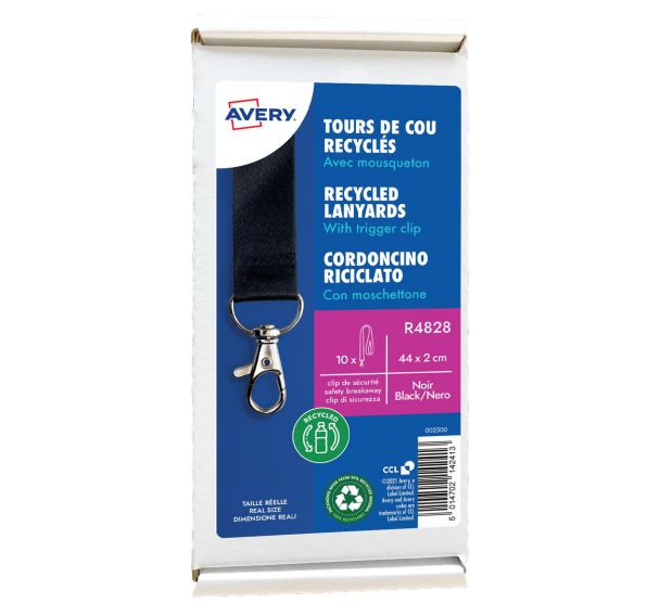 Tour de cou badge recyclé avec mousqueton - Avery (Lot de 10)