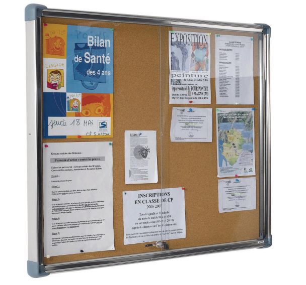 Vitrine affichage Inox fond liège porte coulissante - Ulmann