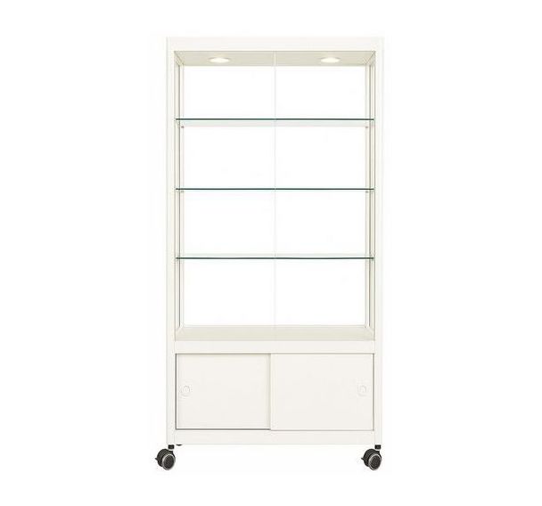 Vitrine expo rangement, roulettes - 95x50x200 cm - Blanc