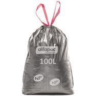 100 Sacs poubelle à poignées coulissantes PEBD 100 L Gris