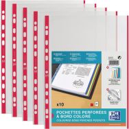 10 Pochette perforée à bord coloré Oxford - Sachet de 10