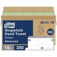 15 paquets essuie-mains vert Tork Advanced H3 - Enchevêtré Vert