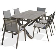 1 table jardin Floride 240x100cm + 6 fauteuils quartz