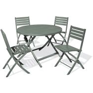 1 table jardin Marius Ø110cm kaki + 4 chaises kaki