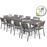 1 table jardin Stockholm 300x96cm+10 chaises+2 fauteuils