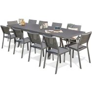 1 table jardin Stockholm 300x96cm+8 chaises+2 fauteuils aluminium