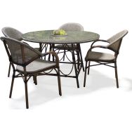 1 table jardin Ushuaia Ø125cm+4 fauteuils Ushuaia