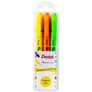 3 surligneurs bi-pointe couleurs fluos : jaune, orange, vert