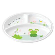 4 assiettes Ø 21,5 cm 3 compartiments mélamine blanche - souris verte