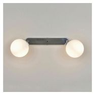 Applique 2 lumières rectangle en métal.Abat-jour globe en verre opale chrome