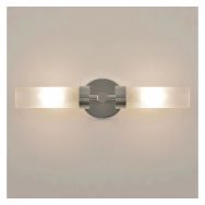 Applique 2 lumières ronde en métal. Abat-jour en verre opale chrome