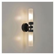Applique 2 lumières ronde en métal. Abat-jour en verre opale noir