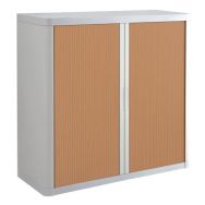 Armoire Easy Office hauteur 104 cm corps blanc rideaux coloris hêtre