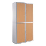Armoire Easy Office hauteur 204 cm corps blanc rideaux coloris hêtre
