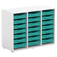 Armoire Grace 3 colonnes et 21 cases avec petits plateaux vert-Mirplay School