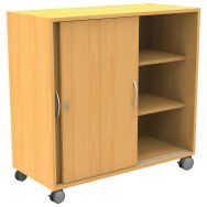 Armoire Octet portes coulissantes hêtre 100x100cm sur roulettes gris