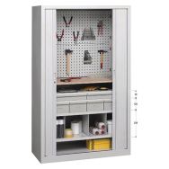 Armoire à rideaux universelle 3 tablettes col. Gris avec panneau perforé