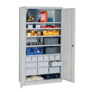 Armoire atelier 1950x1000 - Gris - 8 tablettes - 12 tiroirs