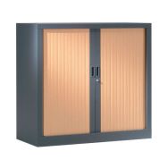 Armoire basse 120 x 100 cm Corps Anthracite 7016 Rideaux Hêtre