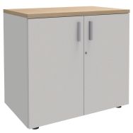 Armoire basse 2 portes Linéo 72 cm blanc perle top chêne clair