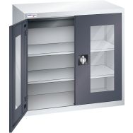 Armoire basse à portes battantes vitrées 2 étagères 1 tiroir 100x58x100 cm Thurmetall