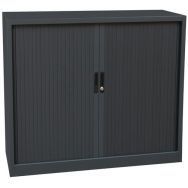 Armoire basse à rideaux lg 120 Ht 105 cm Anthracite 2 tablettes