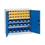 Armoire basse avec portes + 18 bacs 1 L et 12 bacs 3,5 L