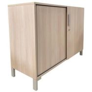 Armoire basse reconditionnée à portes coulissantes - Chêne