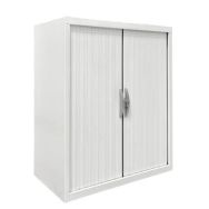Armoire basse reconditionnée à rideaux blanche - Haworth