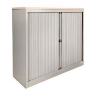 Armoire basse reconditionnée blanche - Portes à rideaux
