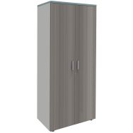 Armoire haute 2 portes Linéo 180 cm Blanc/portes Chêne gris/top Bleu argile