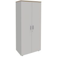 Armoire haute 2 portes Linéo 180 cm coloris Blanc perle/top chêne clair
