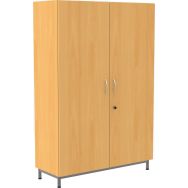 Armoire haute Octet portes battantes hêtre 120x180cm socle métal gris 9006