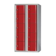 Armoire haute Omega non visitable sans pieds 2 colonnes 10 casiers - gris-rouge