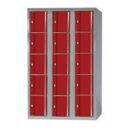 Armoire haute Omega non visitable sans pieds 3 colonnes 15 casiers - gris-rouge