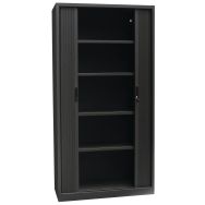 Armoire haute à rideaux lg 100 Ht 195 cm Anthracite 4 tablettes