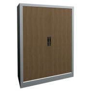 Armoire métal à rideaux PVC lame recouverte 100x135cm chêne clair/alu