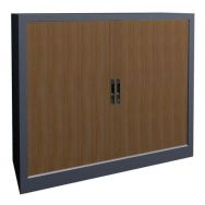 Armoire métal à rideaux PVC lame recouverte 120 x 102 cm coloris chêne clair/alu