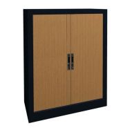 Armoire métal à rideaux PVC lame recouverte 80 x 102 cm coloris hêtre/anthracite