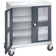 Armoire mobile basse à portes battantes vitrées 2 étagères 100,5x40x119,5 cm