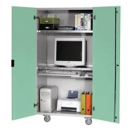 Armoire monobloc micro-informatique portes coloris amande