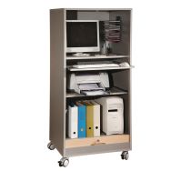 Armoire multimédia mobile à rideaux coloris alu/hêtre