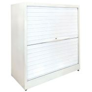 Armoire reconditionnée basse à rideaux - Blanche