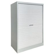 Armoire reconditionnée mi-haute à rideaux - Blanche et grise