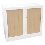 Armoire rideaux lame recouverte L 80 H 69 cm Chêne clair/Blanc