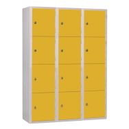 Armoire scolaire non visitable Gamma 3 colonnes sans pieds 12 casiers, Jaune 1018