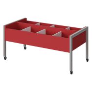 Bac à albums/BD Ellipse enfant roul. pann bois rouge U321 Egger struct métal