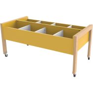Bac à albums/BD structure bois avec roulettes jaune Ellipse enfant