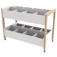 Bac à albums Ellipse 2 niveaux structure bois avec roulettes